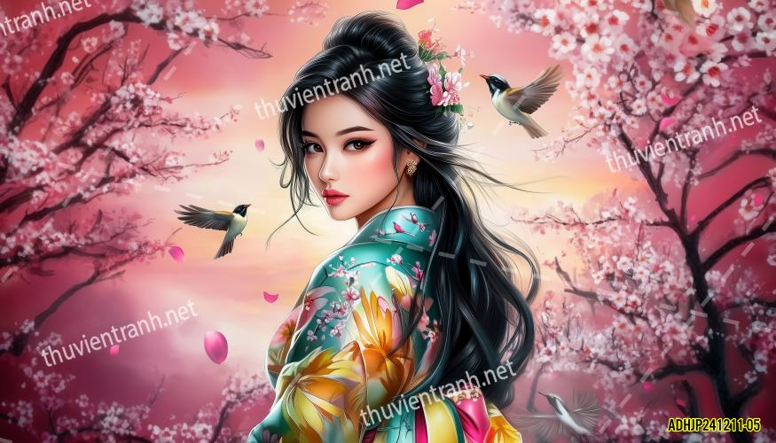 Tranh dán tường hoa cô gái Geisha Nhật Bản-ADHJP241211-05 - Kết quả tìm kiếm tranh tường